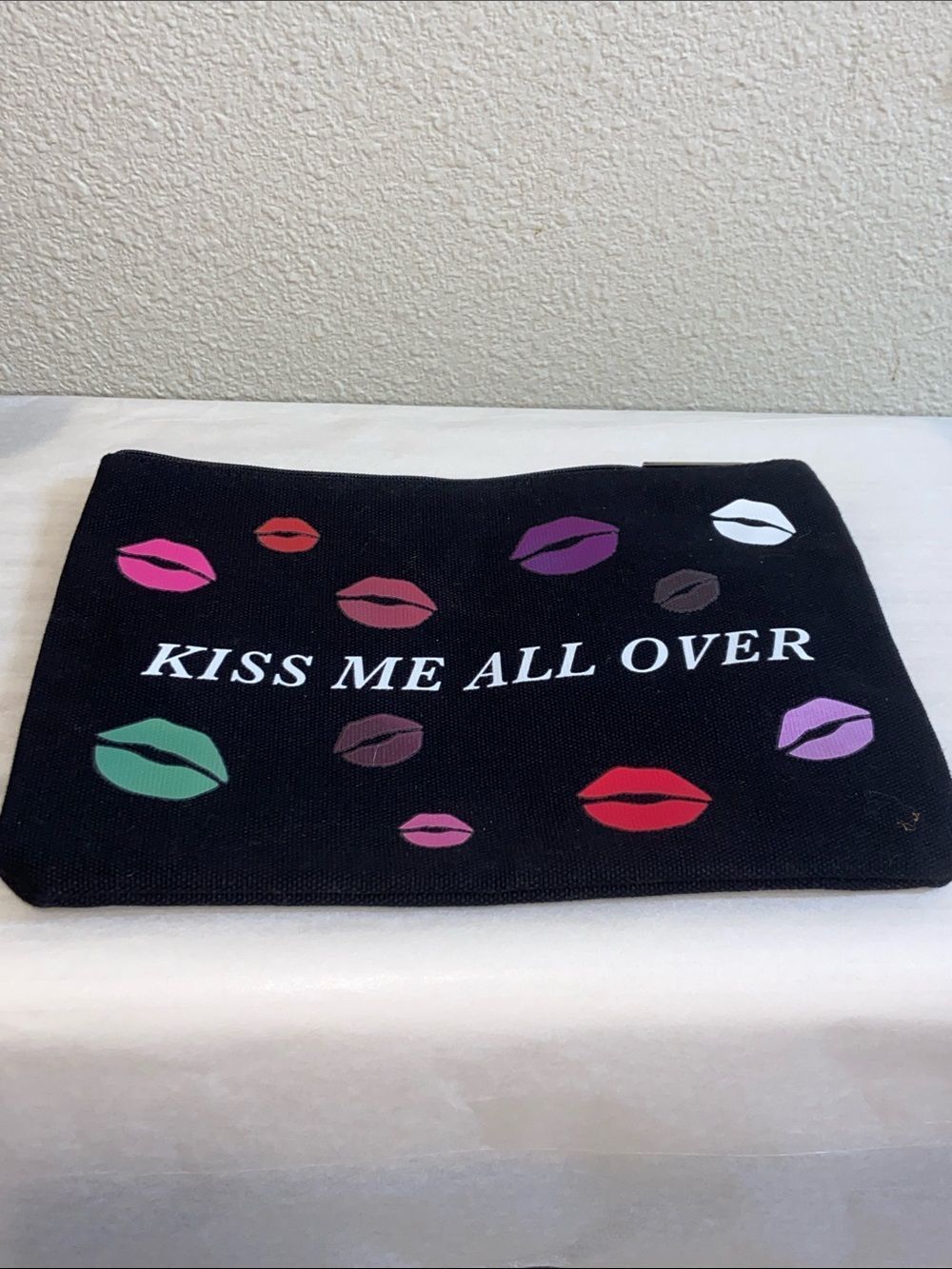 Kat Von D Black Canvas Logo Zip Pouch with Silver Hardware Sz 9.5”X6.5”